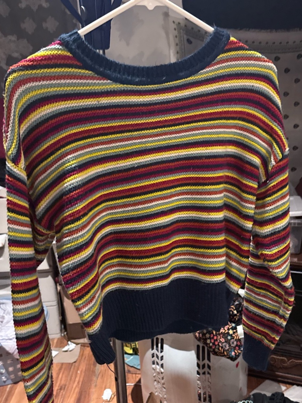 wild fable Multicolor Striped Crewneck Sweater - Navy Trim